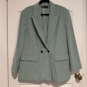 Zara Mint Green Double Breasted Blazer, size Large
